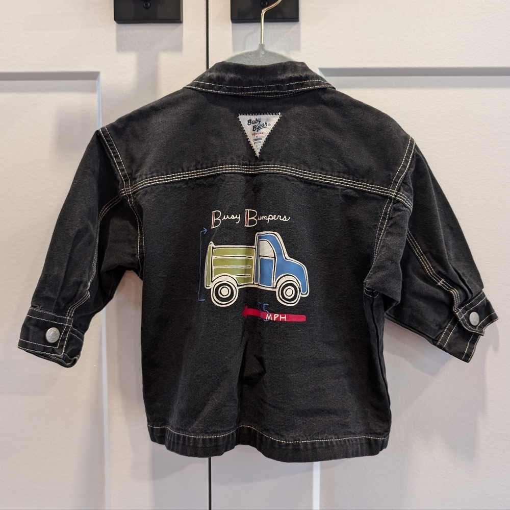 BABY B'GOSH toddler black denim jacket with busy bumpers dumptruck applique - Picture 1 of 7
